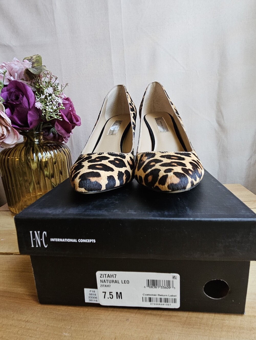 INC International Concepts Leopard Print Pointed-Toe Pumps,with Box
